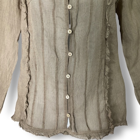 Vintage Free People Silk Blend Blouse Sz XS Ruffle Semi Sheer Open Button Y2K - Picture 3 of 15